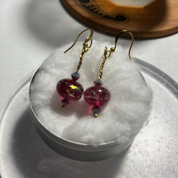 Red Glass Earrings - Picture 2 of 4